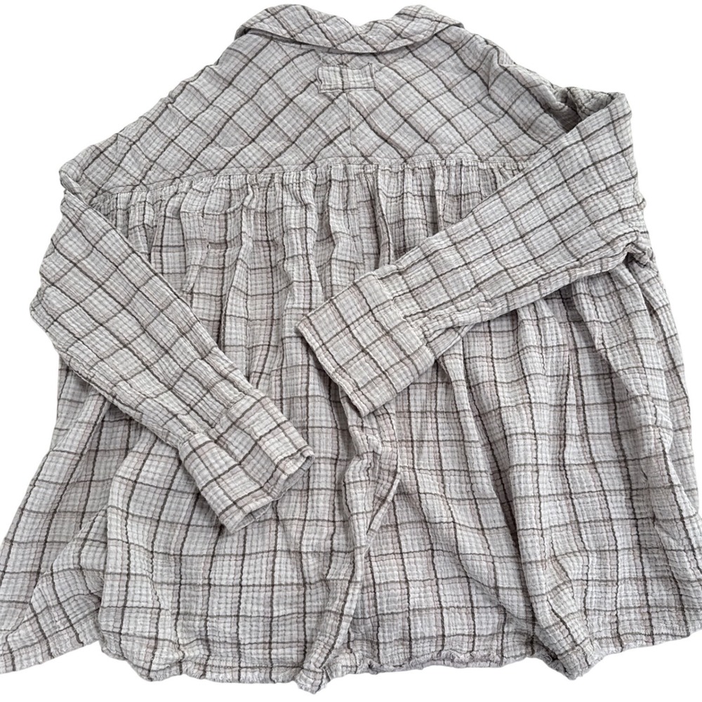 Free People Cardiff Plaid Buttondown Shirt Misty Lilac Combo Beige Size Med - Picture 6 of 6